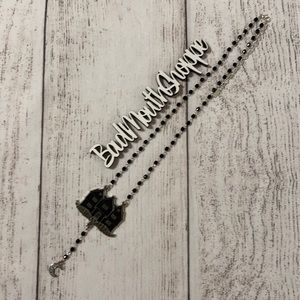*Verona Black Silver Enamel Salem Witch House Rosary Style Necklace